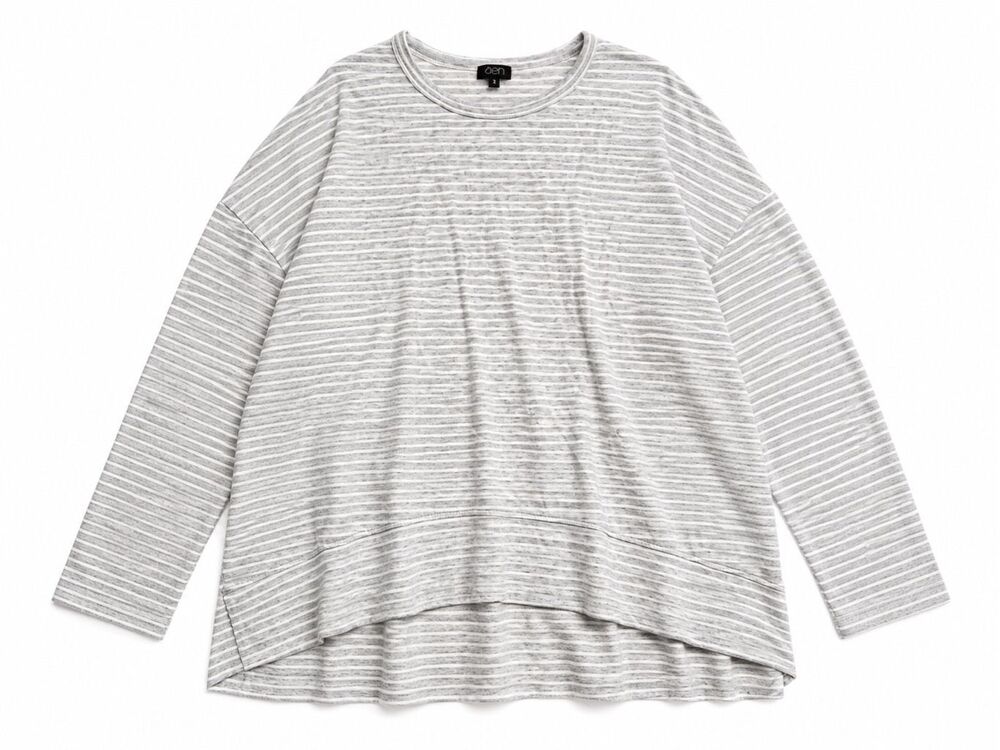 SEN Collection Gray White Striped Oversized High Low Long Sleeve Top Size 2